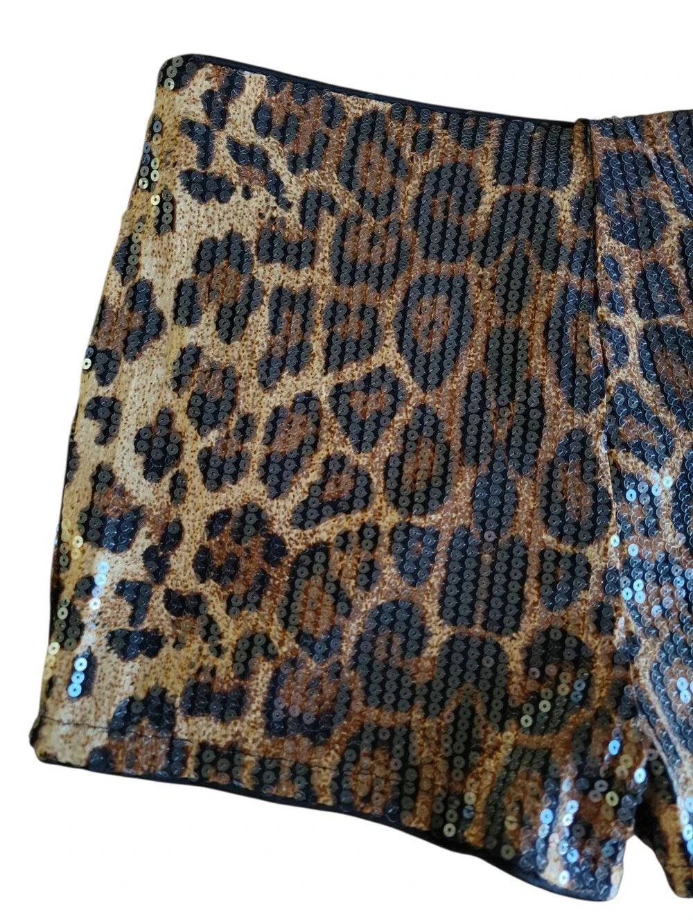 Women's Leopard Print Sequin Micro Shorts Size L